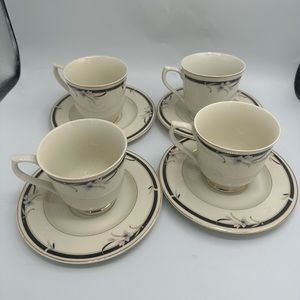 Sango Regency Collection Time Ivory China Mainsfield Teacup and Saucer Set of 4